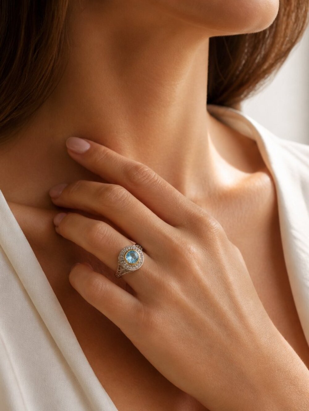 Azure Halo Radiance Ring-Pangea Mines Sky Blue Topaz Halo Ring – Sterling Silver
